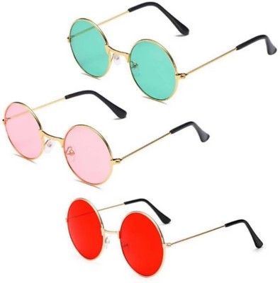 Shaah Collection Round Sunglasses(For Men & Women, Red, Green, Pink)