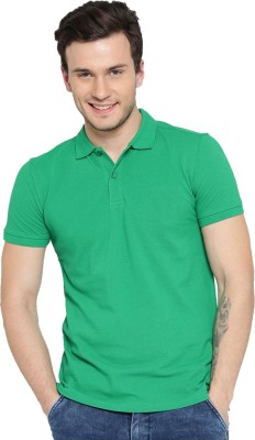 YUALIN CREATION Solid Men Polo Neck Green T-Shirt