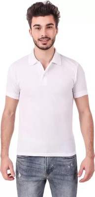 YUALIN CREATION Solid Men Polo Neck White T-Shirt