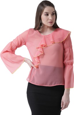 KASSUALLY Casual 3/4 Sleeve Solid Women Pink Top