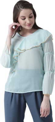 KASSUALLY Casual 3/4 Sleeve Solid Women Light Blue Top