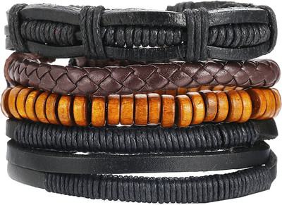 ZIVOM Leather Beads Bracelet Set(Pack of 4)