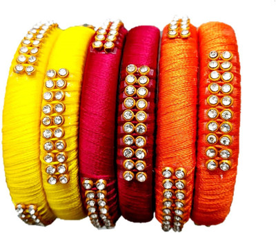 Aafreen-A genuine range Stone, Acrylic, Plastic, Brass, Silk Dori Zircon Gold-plated Bangle Set(Pack of 6)