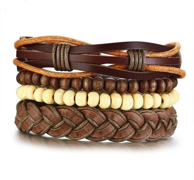 ZIVOM Leather Beads Bracelet Set(Pack of 4)