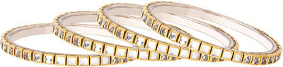 Voylla Brass Cubic Zirconia Silver Bangle(Pack of 4)