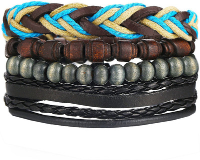 ZIVOM Leather Beads Bracelet Set(Pack of 4)