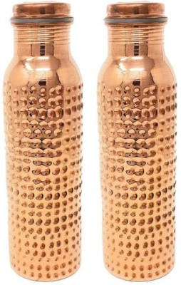 Bhumi Copper Hammered Designed Bottle, 2 Set 1000 ml Bottle(Pack of 2, Brown, Copper)