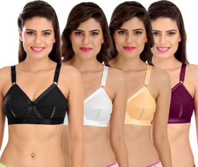 SONA Sona Perfecto Women Full Cup Everyday Plus Size Cotton Bra Pack of 4 Women Full Coverage Lightly Padded Bra(Multicolor)