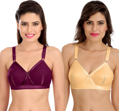 SONA Sona Perfecto Women Full Cup Everyday Plus Size Cotton Bra Pack of 2 Women Everyday Non Padded Bra(Purple, Beige)