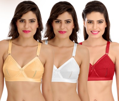 SONA Perfecto Full Coverage Non-Padded Plus Size Cotton Women Minimizer Non Padded Bra(Beige, White, Red)