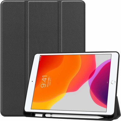 YAOJIN Flip Cover for Apple iPad 7th Generation 10.2" 2019 with Pencil Holder, Soft Flexible Back Cover(Black, Cases with Holder)