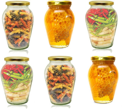 HKC HOUSE Glass Grocery Container  - 1000 ml(Pack of 6, Clear)