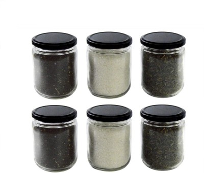 Pramukh Fashion Glass Cookie Jar  - 220 ml(Pack of 6, Black)