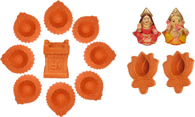 SUNINOW clay / terracota diya for diwali Terracotta (Pack of 13) Table Diya Set(Height: 3 inch)