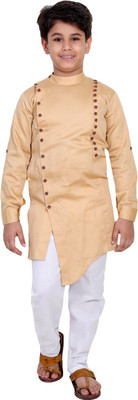 Fourfolds Boys Formal Kurta and Pyjama Set(Beige Pack of 1)