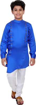 Fourfolds Boys Formal Kurta and Pyjama Set(Blue Pack of 1)
