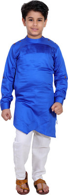 Fourfolds Boys Formal Kurta and Pyjama Set(Blue Pack of 1)