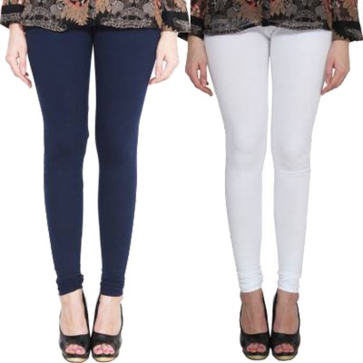 Clarita Churidar  Ethnic Wear Legging(Dark Blue, White, Solid)