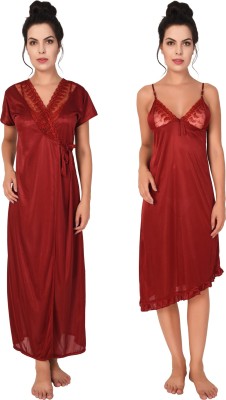 CADEAU Women Nighty with Robe(Maroon)