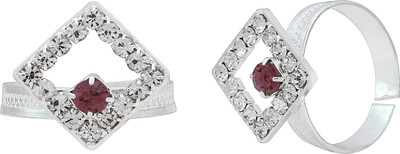 memoir Square Kite Shape Design Adjustable Band Brass Cubic Zirconia Silver Plated Toe Ring Set