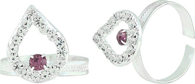 memoir Pear Shape Design Adjustable Brass Cubic Zirconia Silver Plated Toe Ring Set