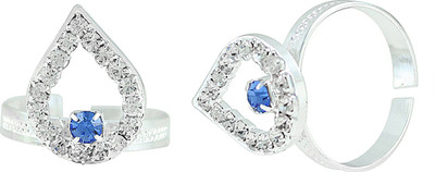 memoir Pear Shape Design Adjustable Brass Cubic Zirconia Silver Plated Toe Ring Set