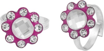 MissMister Silver Plated Rani Pink Colour Meenakari Brass Cubic Zirconia Silver Plated Toe Ring