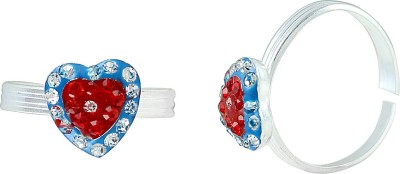 MissMister Silver Plated Heart Shape Red & White CZ Studded Blue Meenakari Free Size & Adjustable Toe Ring for Women Brass Cubic Zirconia Brass Plated Toe Ring