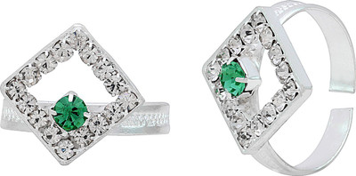 memoir Square Kite Shape Design Adjustable Band Brass Cubic Zirconia Silver Plated Toe Ring Set