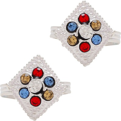 MissMister Silver plated Colourful Multi-colour Brass Cubic Zirconia Silver Plated Toe Ring