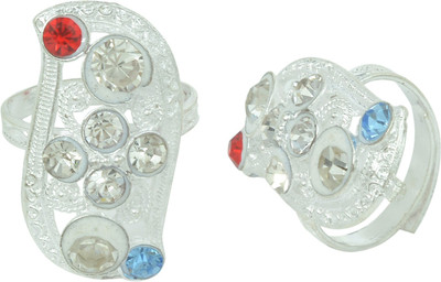 memoir Long Fancy Designer Brass Cubic Zirconia Silver Plated Toe Ring Set