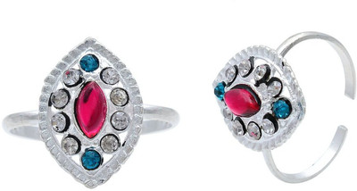memoir Big Marquise Shape Brass Cubic Zirconia Silver Plated Toe Ring Set