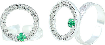 memoir Round Disc Shape Design Brass Cubic Zirconia Silver Plated Toe Ring Set