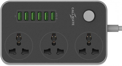 Callmate Ext-306 Power Strips with 6 Port USB Charger with 3 AC Socket 3  Socket Extension Boards(Black, 1 m, With USB Port)