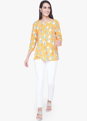 GLOBAL DESI Casual 3/4 Sleeve Printed Women Yellow Top