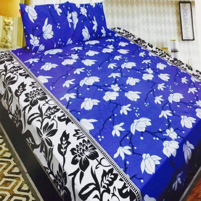 pitit custon 150 TC Polycotton Double Printed Flat Bedsheet(Pack of 1, Blue)