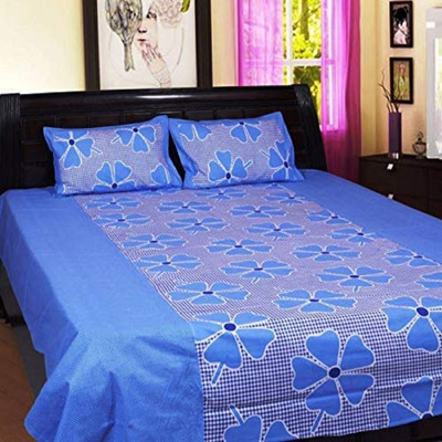 pitit custon 150 TC Polycotton Double Printed Flat Bedsheet(Pack of 1, Blue)