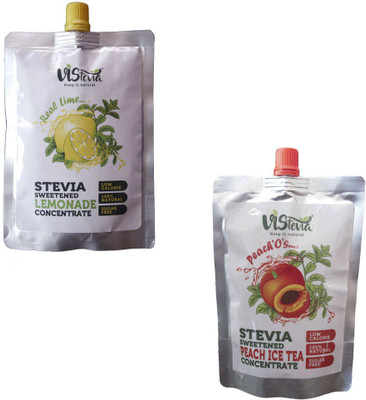 Vistevia Stevia Sweetened Real Lime And Peach Ice Tea Concentrate Lemon, Peach(150 ml, Pack of 2)