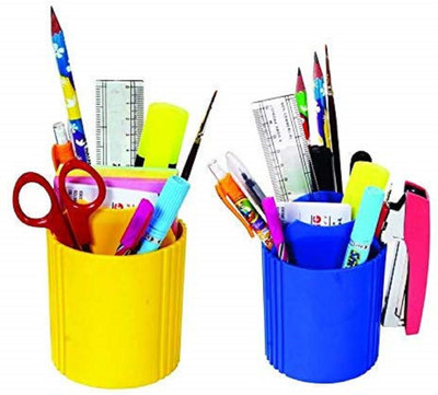 CARIZO 2 Compartments ABS Plastic Pen-Pencil Holder Stand(Multicolor)