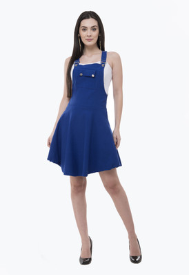 AAKRITHI Women Pinafore Blue Above Knee/Mid Thigh Length Dress