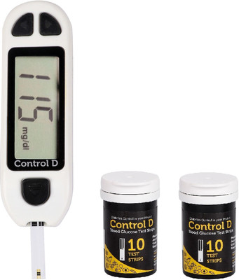 Control D White Sugar Testing Meter with 20 Strips Glucometer(White)