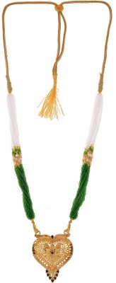 Handicraft Kottage Jewellery Traditional Designer Pendant Mangalsutra with White & Green Beads Chain For Women & Girls Metal Mangalsutra