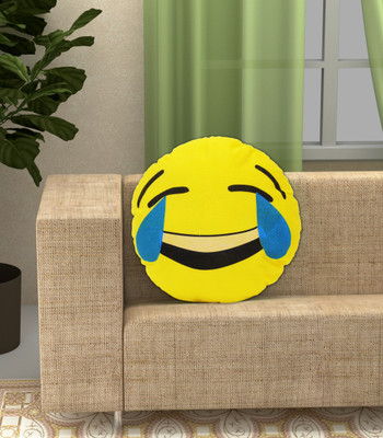 Unique Style Polyester Fibre Smiley Cushion Pack of 1(Blue, Yellow, Black)