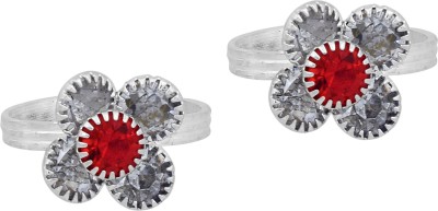 memoir Silver plated Red and White CZ, flower shape adjustable size toering Women Traditional Fashion Brass Cubic Zirconia Silver Plated Toe Ring