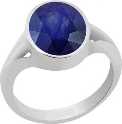 CLEAN GEMS Certified Blue Sapphire (Neelam) 8.25 Ratti or 7.50 Carat for Male & Female 92.5 Sterling Silver Sterling Silver Ring