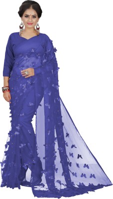 fashion Day Embroidered, Solid/Plain Bollywood Cotton Blend Saree(Light Blue)