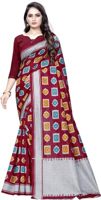 Ratnavati Digital Print Daily Wear Cotton Blend, Art Silk Saree(Red)