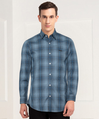 peter-england-university-men-checkered-casual-blue-shirt