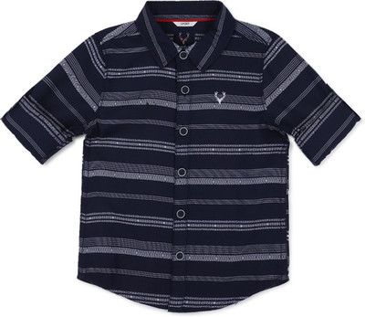 Allen Solly Boys Striped Casual Dark Blue Shirt