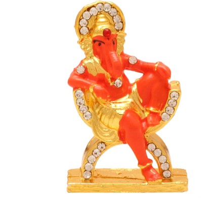 Memoir Brass CZ red colour Sitting Ganesh Ganpati God stand idol Decorative Showpiece  -  5 cm(Brass, Gold)